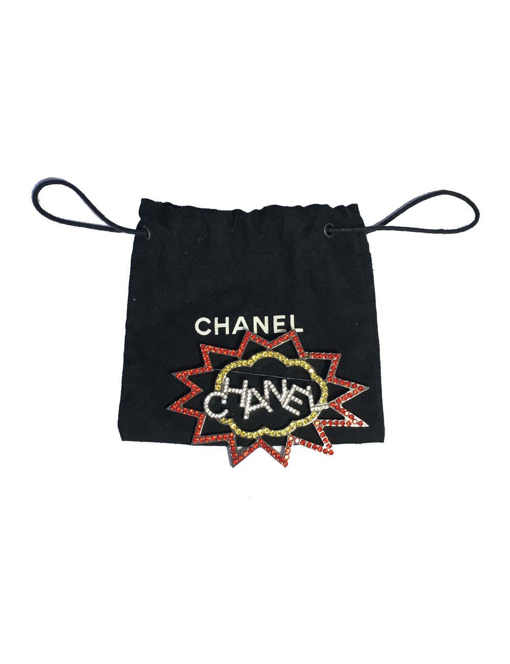 CHANEL brooch in ruthenium and colored rhinestones