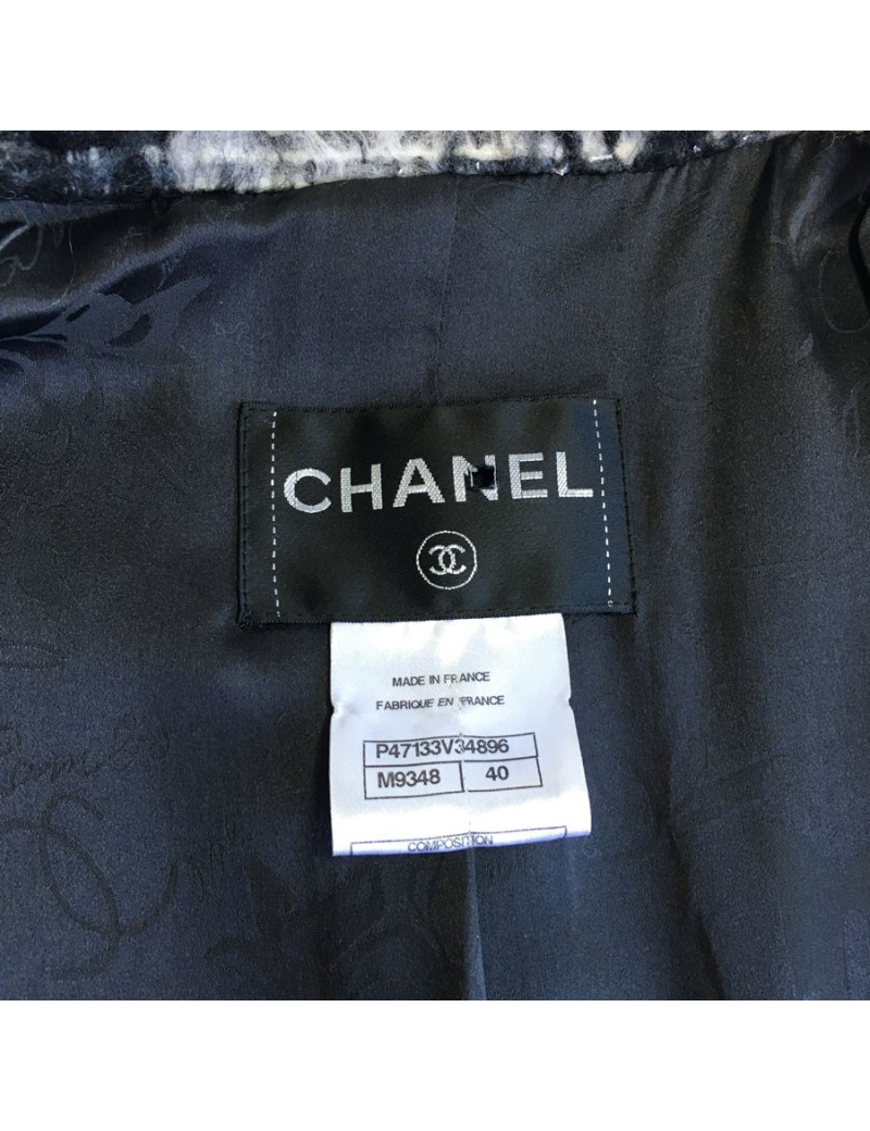 Veste CHANEL T 40 en tweed gris foncé et gris clair 