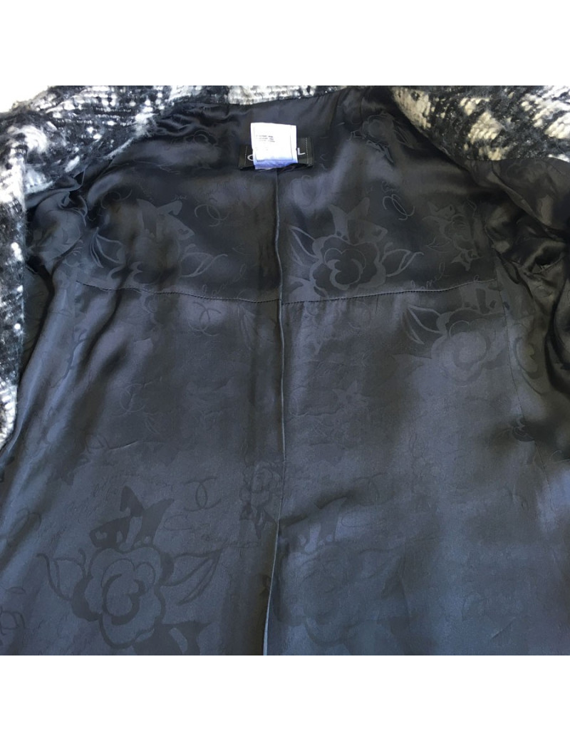 Veste CHANEL T 40 en tweed gris foncé et gris clair 