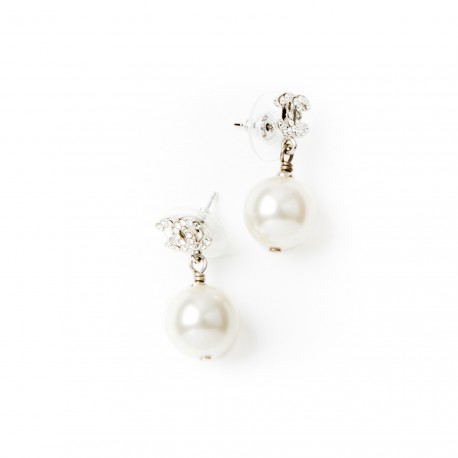  CHANEL CC earring studs in rhinestone and pearl