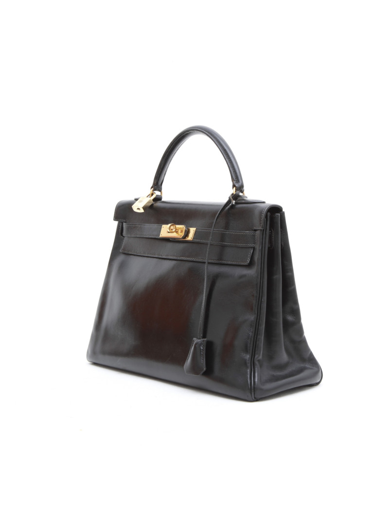 Sac Kelly 32 HERMES box noir vintage