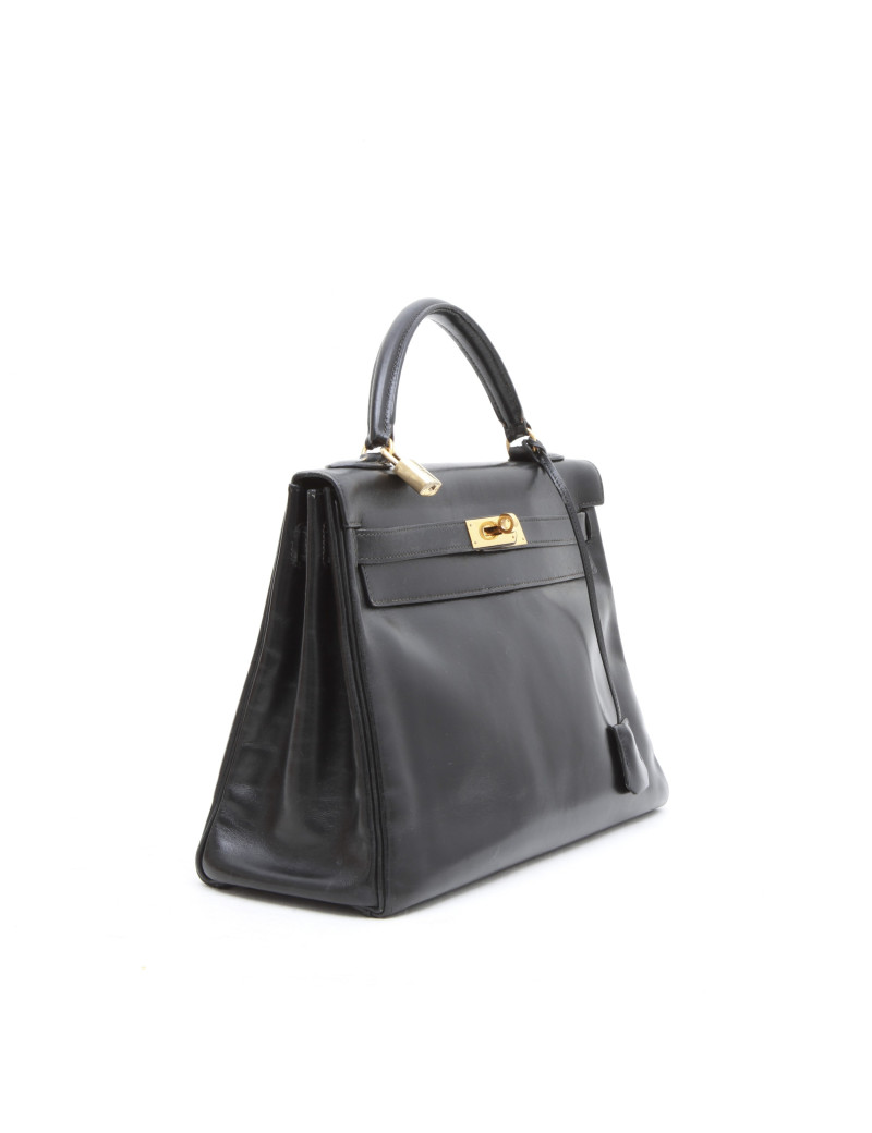 HERMES Kelly 32 vintage in black box retourné leather