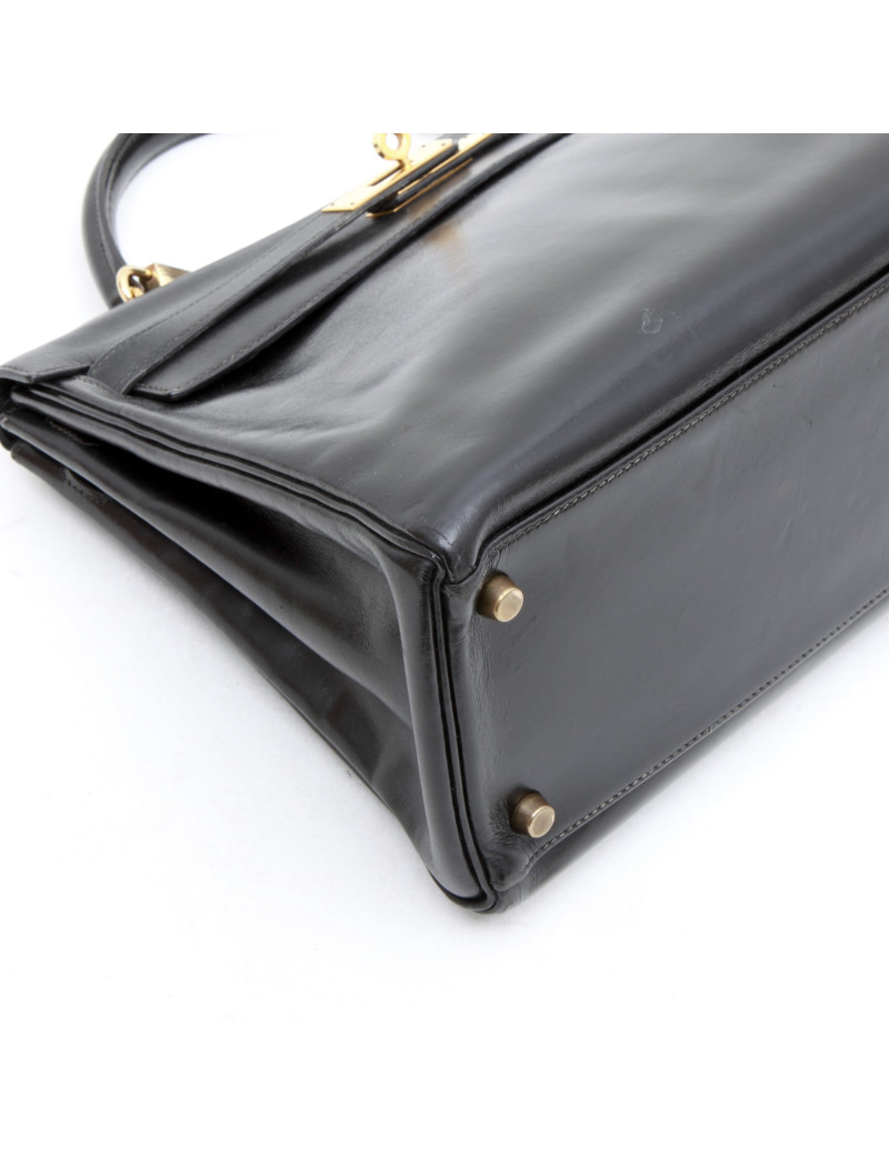 HERMES Kelly 32 vintage in black box retourné leather