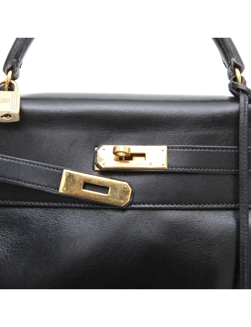 HERMES Kelly 32 vintage in black box retourné leather