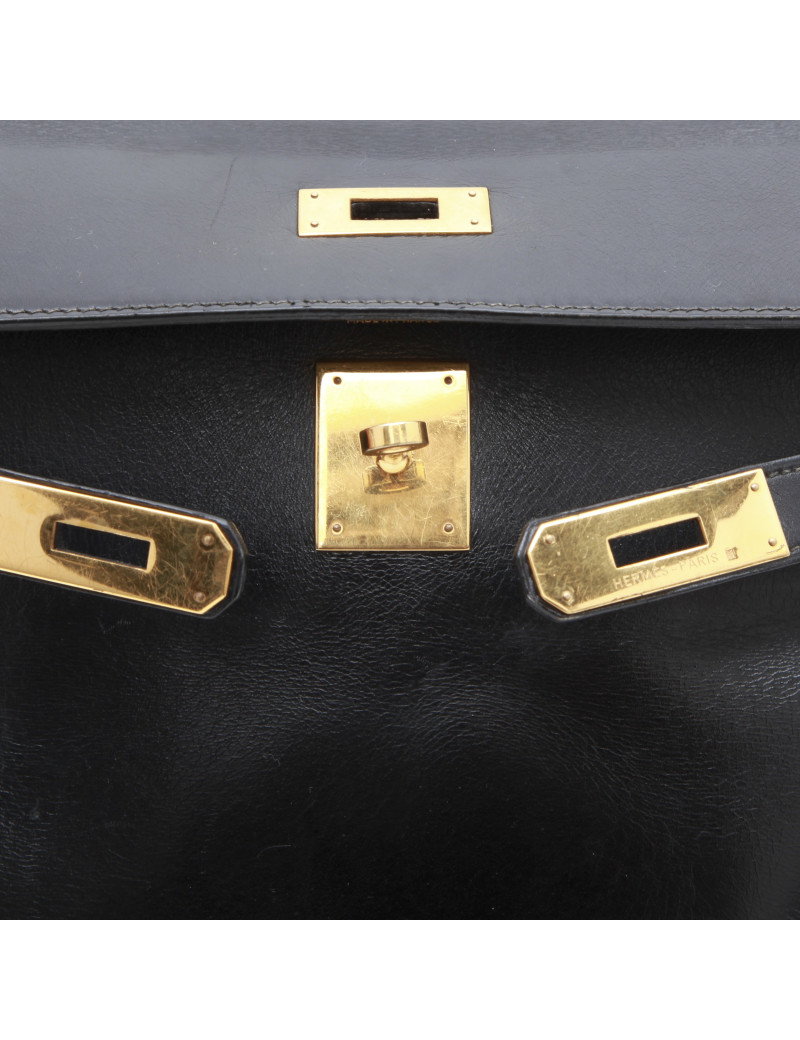 HERMES Kelly 32 vintage in black box retourné leather