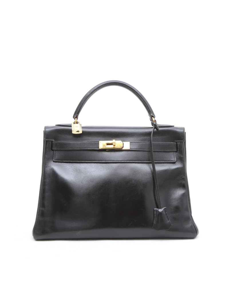 HERMES Kelly 32 vintage in black box retourné leather