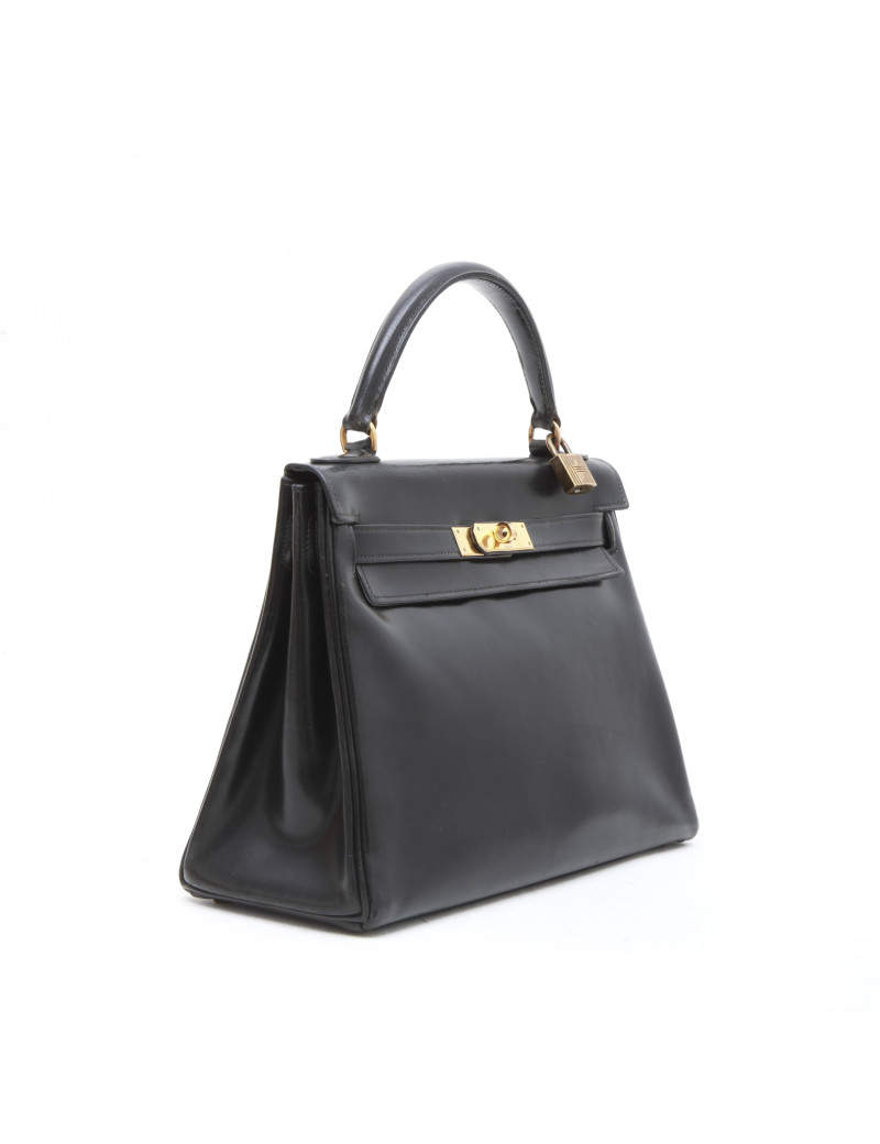 Sac Kelly 28 retourné HERMES cuir box Vintage