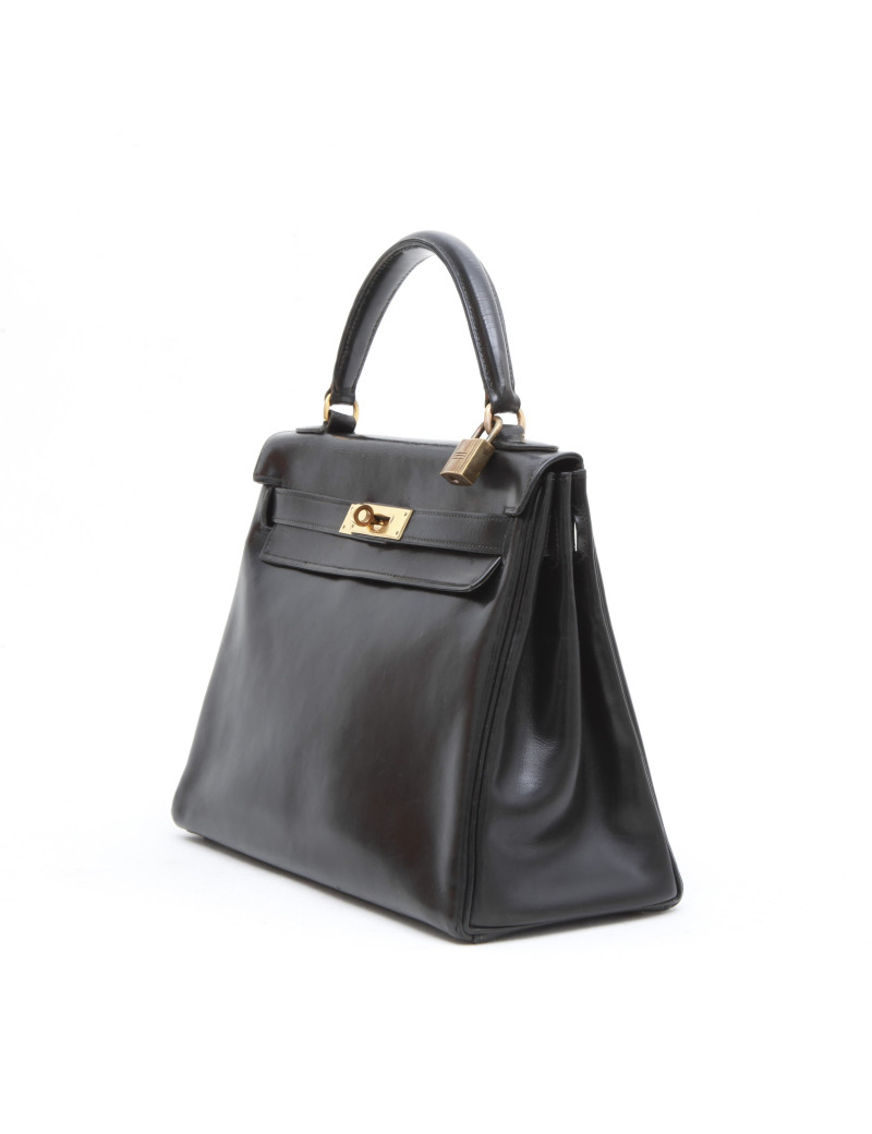HERMES Vintage Kelly 28 in black box returned leather