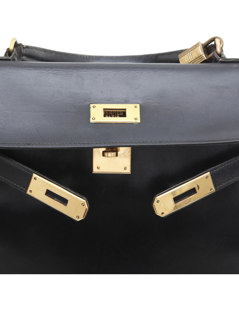 Sac Kelly 28 retourné HERMES cuir box Vintage