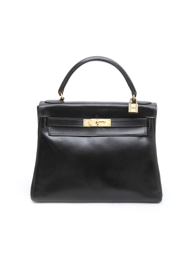 HERMES Vintage Kelly 28 in black box returned leather