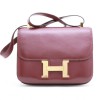 Sac Constance HERMES cuir box rouge H Vintage
