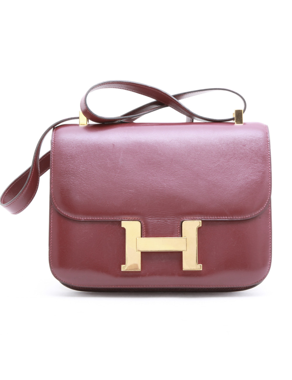 Sac Constance HERMES cuir box rouge H Vintage