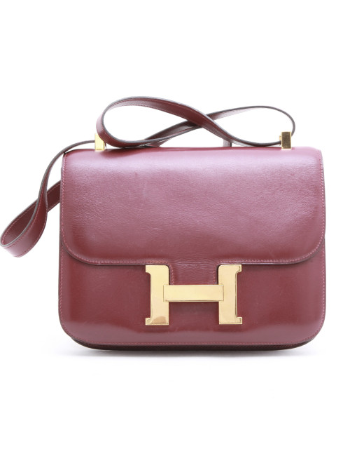 Sac Constance HERMES cuir box rouge H Vintage