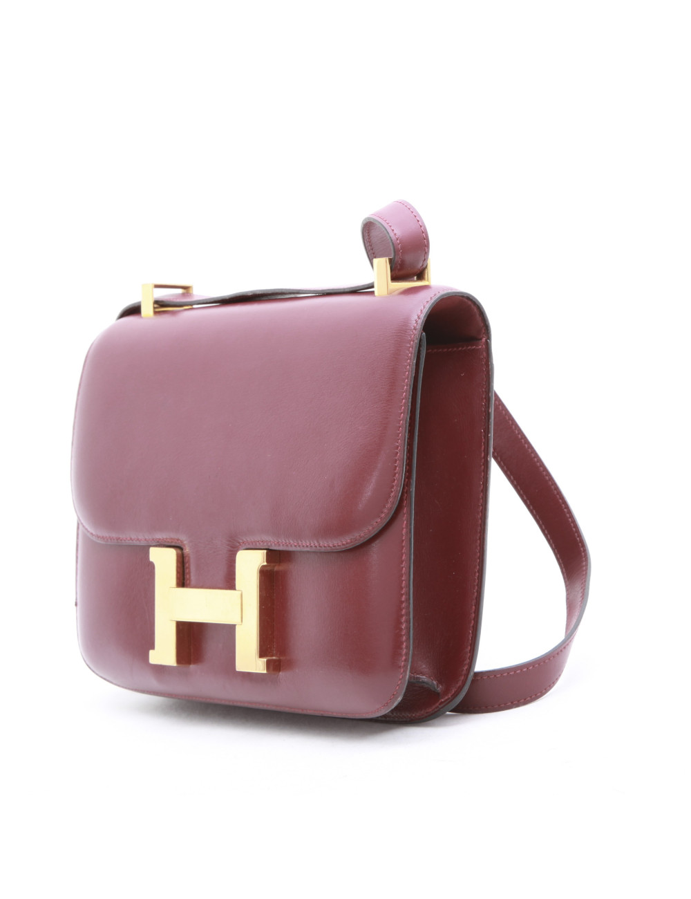 Sac Constance HERMES cuir box rouge H Vintage