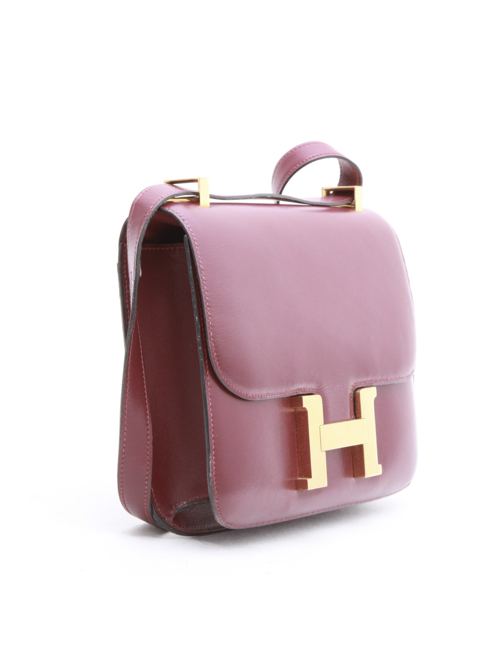 Sac Constance HERMES cuir box rouge H Vintage