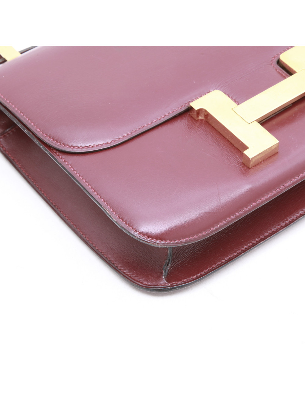 Sac Constance HERMES cuir box rouge H Vintage