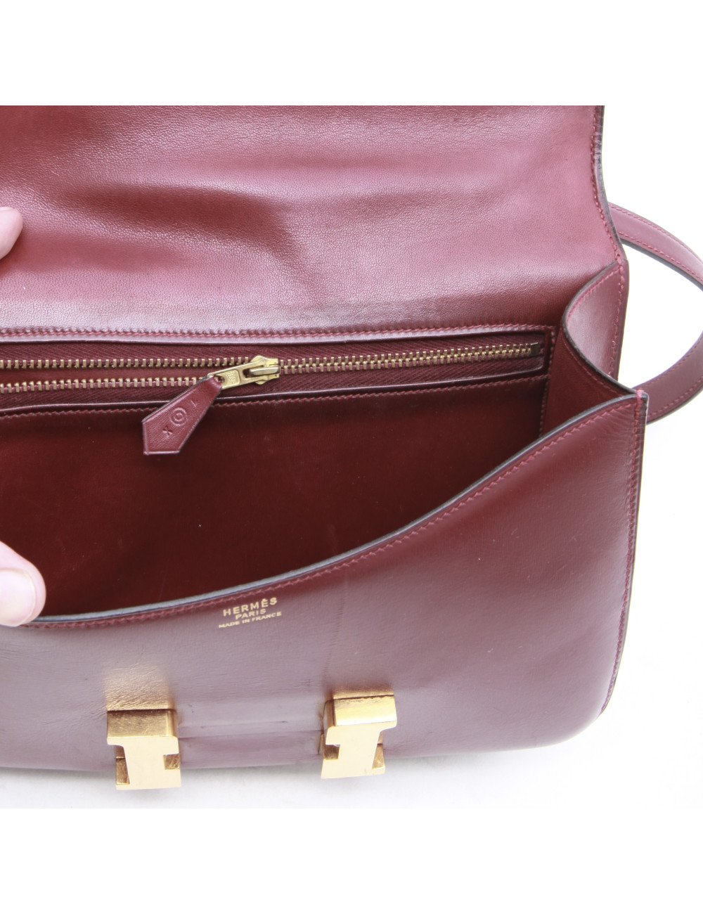 Sac Constance HERMES cuir box rouge H Vintage