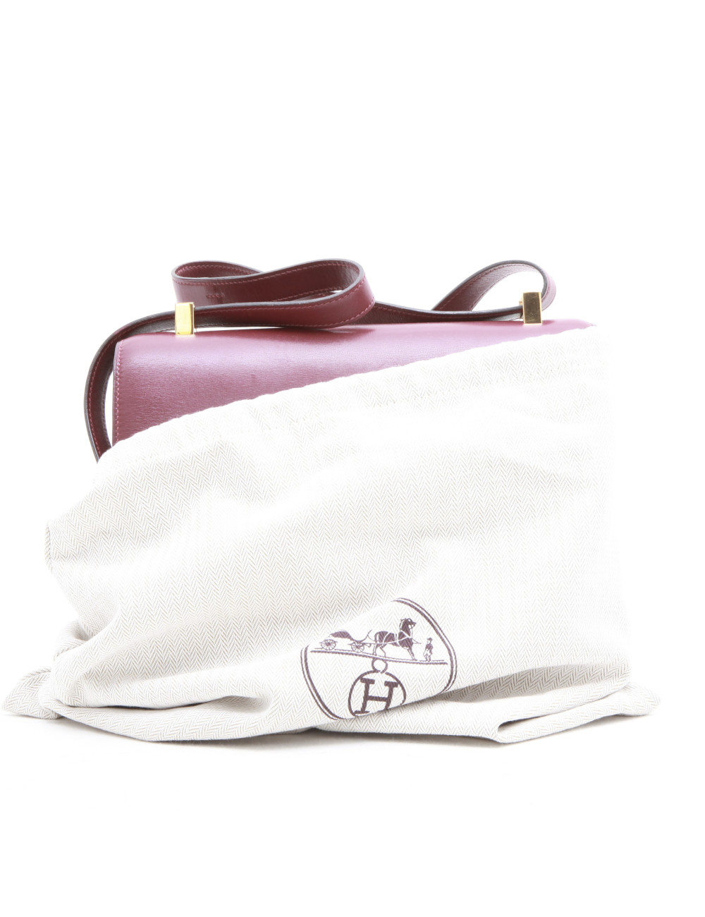 Sac Constance HERMES cuir box rouge H Vintage