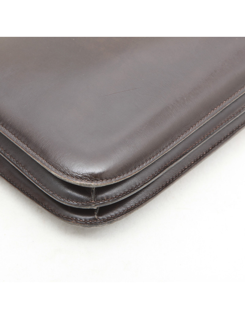 Sac Constance HERMES  double soufflets marron cuir box Vintage