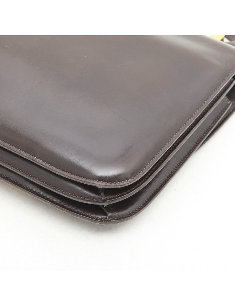 Sac Constance HERMES  double soufflets marron cuir box Vintage