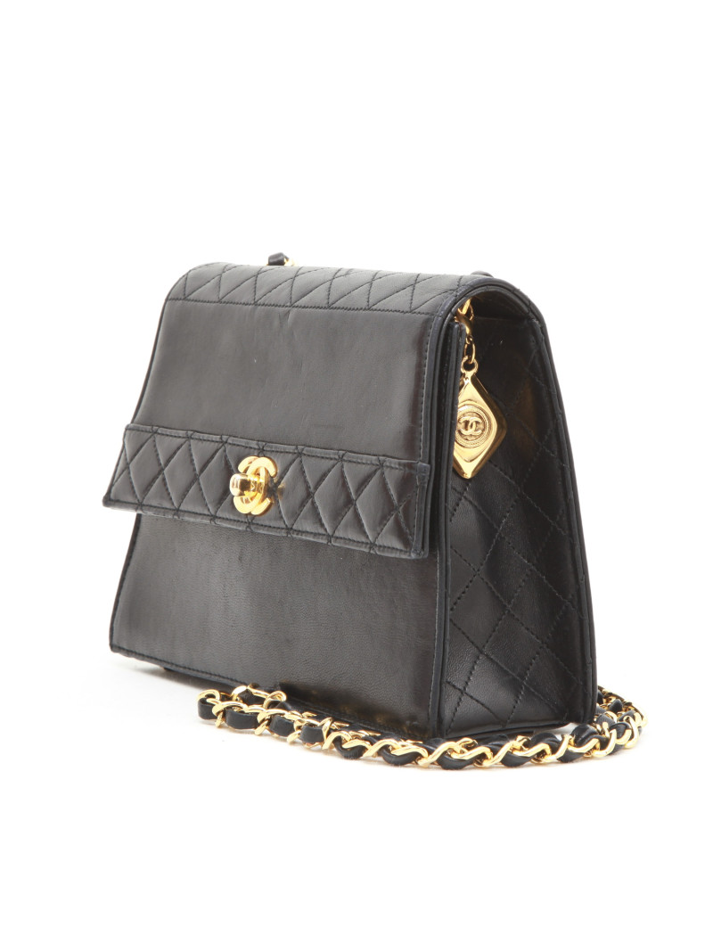 Sac CHANEL avec son porte monnaie matelassé en cuir lisse bleu nuit