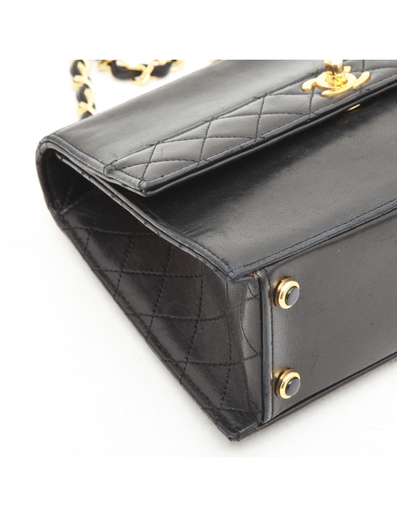 Sac CHANEL avec son porte monnaie matelassé en cuir lisse bleu nuit