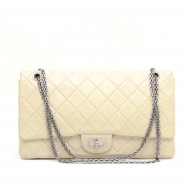 CHANEL maxi jumbo double flap bag in aged ivory leather