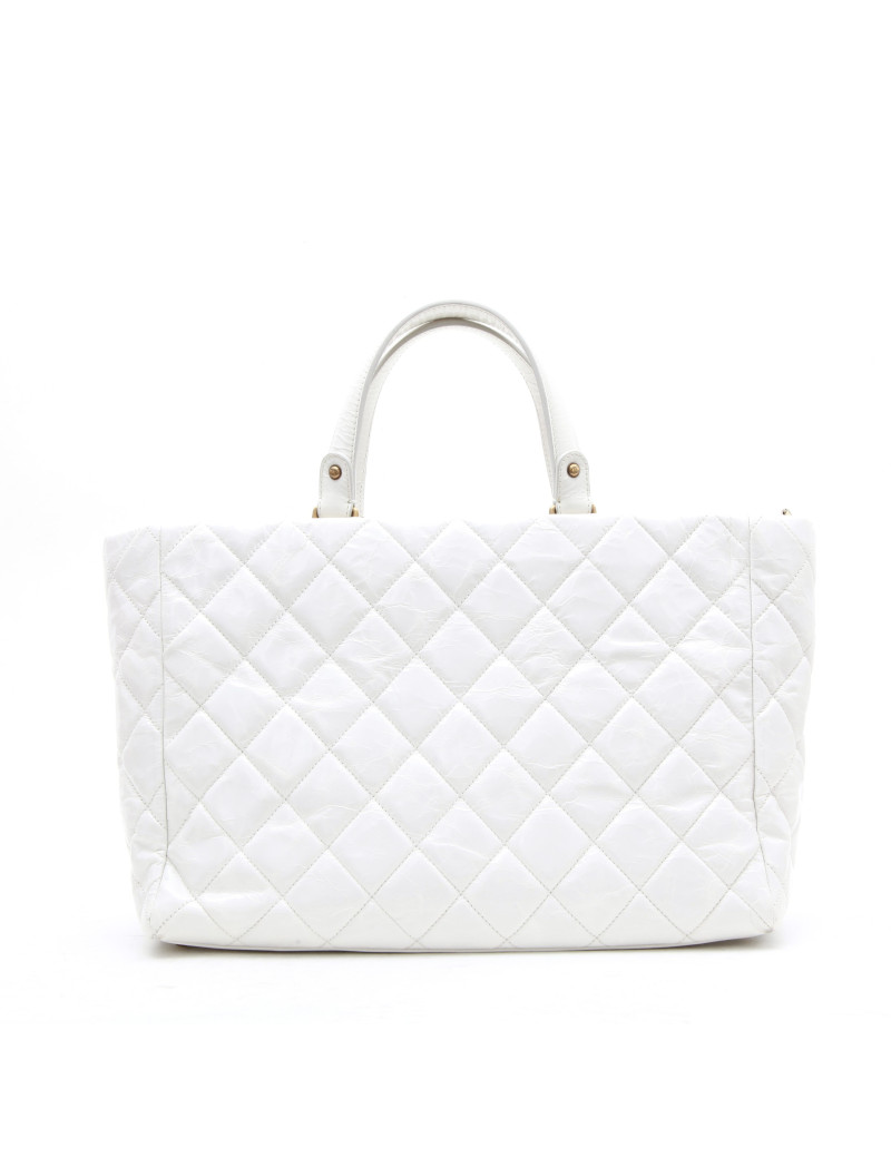 CHANEL tote bag in aged white patent leather