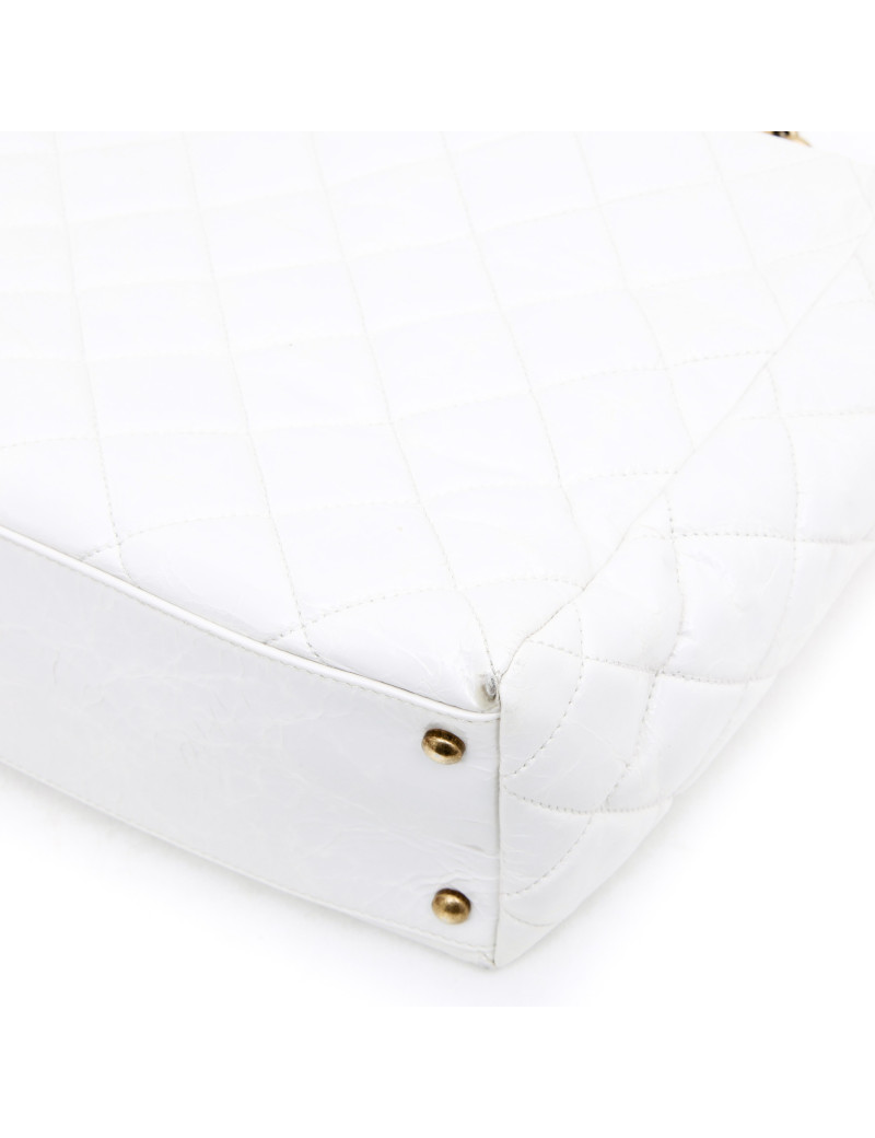 CHANEL tote bag in aged white patent leather