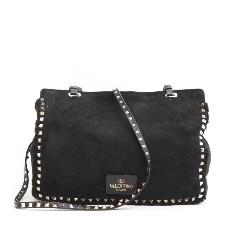 VALENTINO Rockstuds bag in black suede - VALOIS VINTAGE PARIS