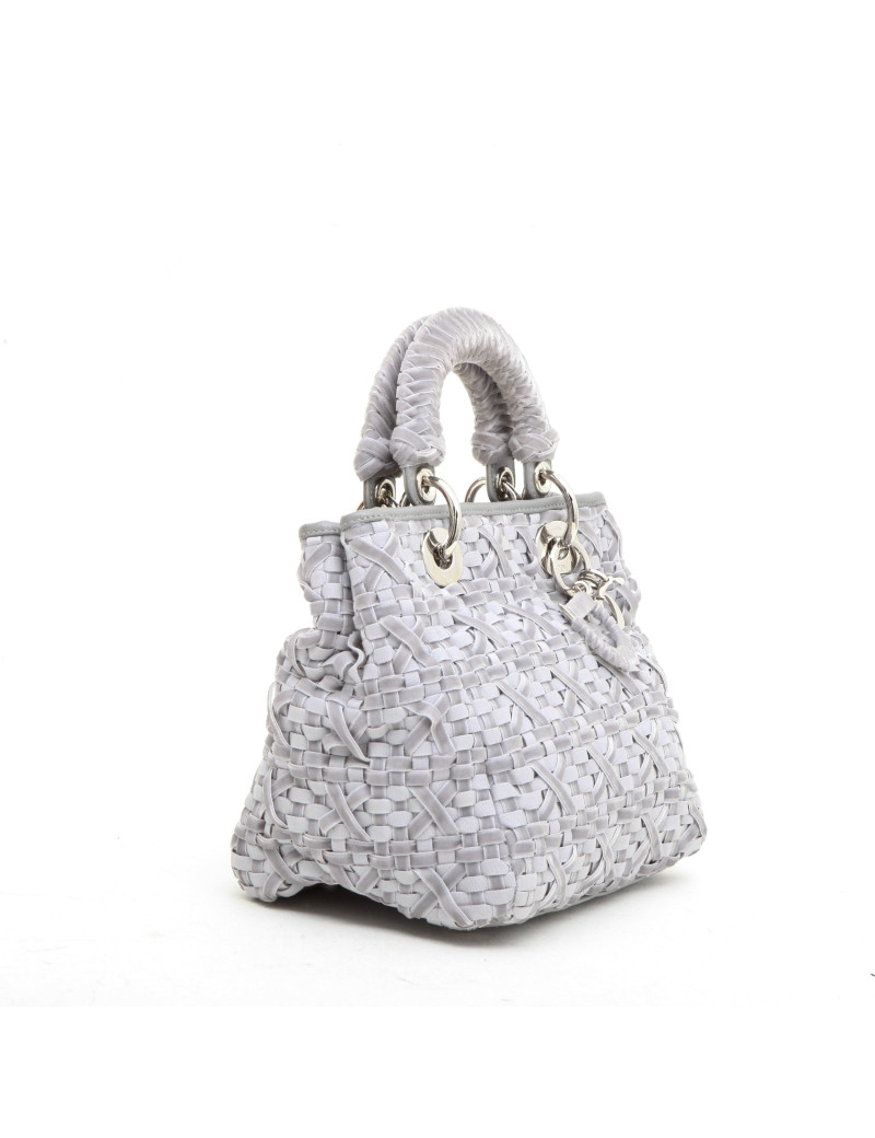 CHRISTIAN DIOR Lady D bag in gray woven, cotton, leather