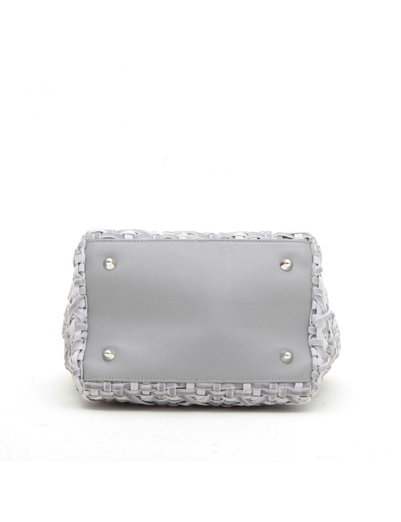 CHRISTIAN DIOR Lady D bag in gray woven, cotton, leather