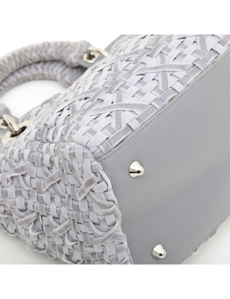 CHRISTIAN DIOR Lady D bag in gray woven, cotton, leather