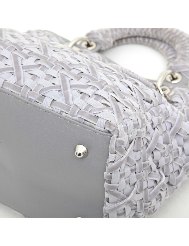 CHRISTIAN DIOR Lady D bag in gray woven, cotton, leather