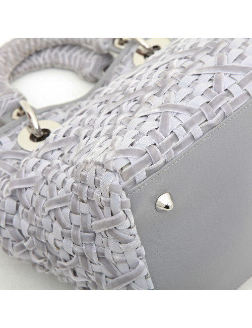 CHRISTIAN DIOR Lady D bag in gray woven, cotton, leather