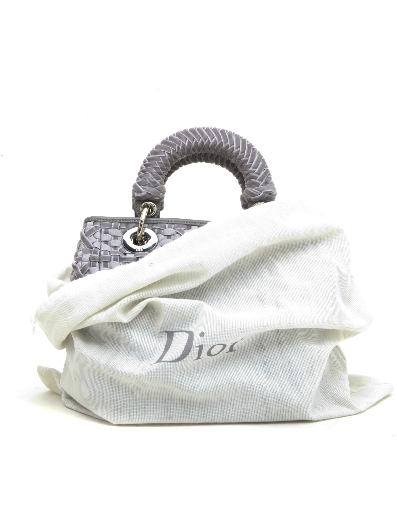 CHRISTIAN DIOR Lady D bag in gray woven, cotton, leather