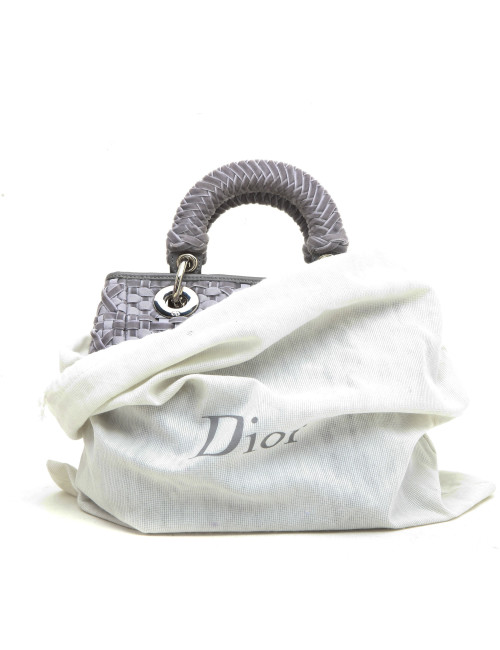 CHRISTIAN DIOR Lady D bag in gray woven, cotton, leather