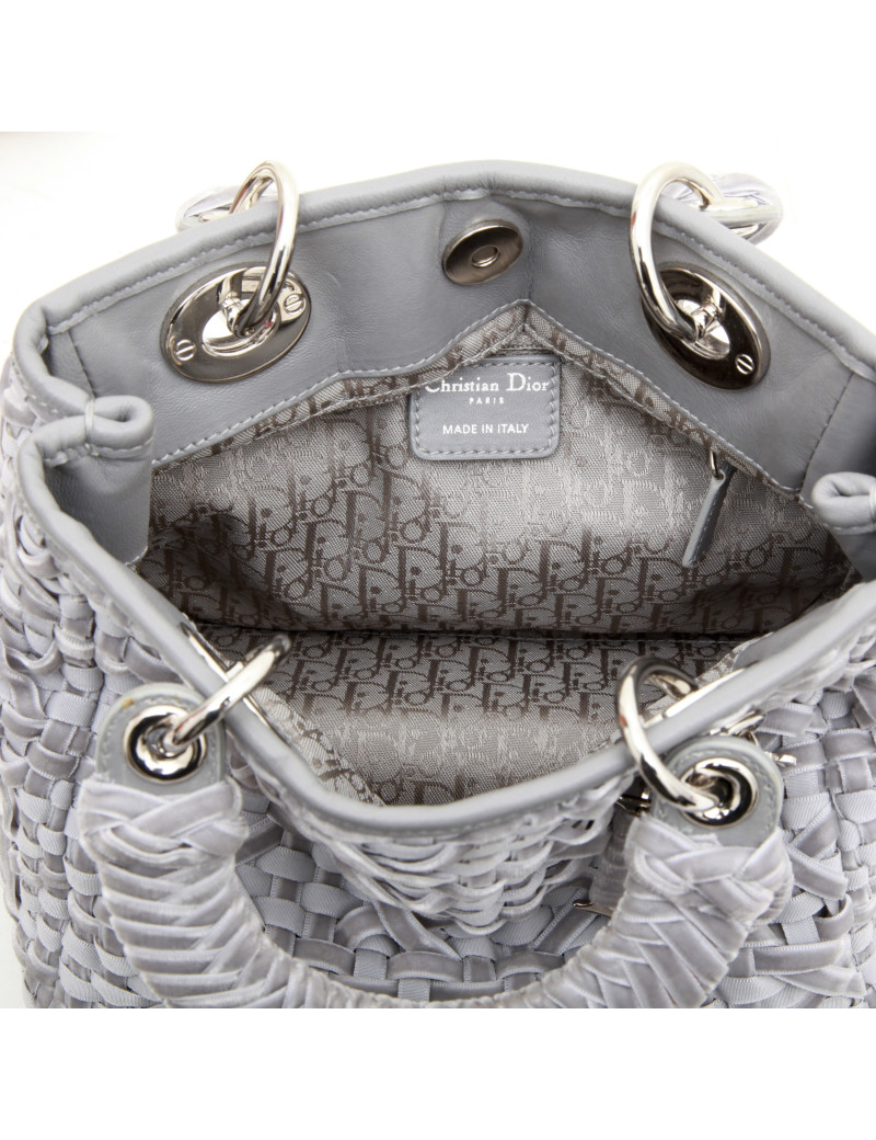 CHRISTIAN DIOR Lady D bag in gray woven, cotton, leather