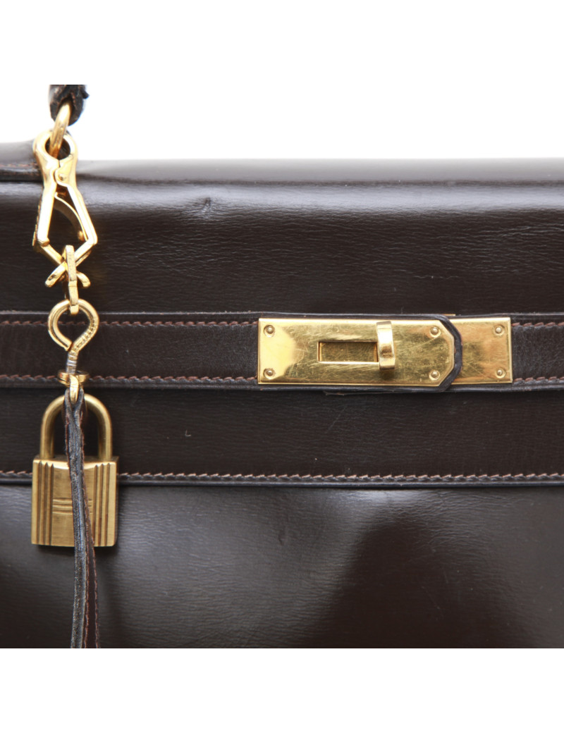 sac Kelly 32 HERMES box MARRON avec bandoulière