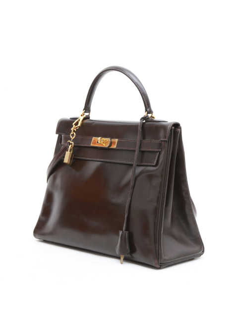 HERMES Kelly 32 in brown box leather with a strap