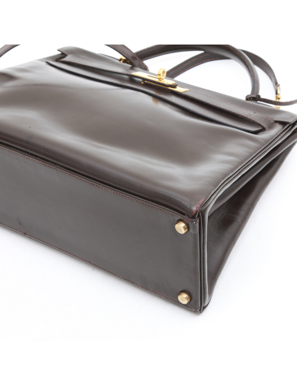 HERMES Kelly 32 in brown box leather with a strap