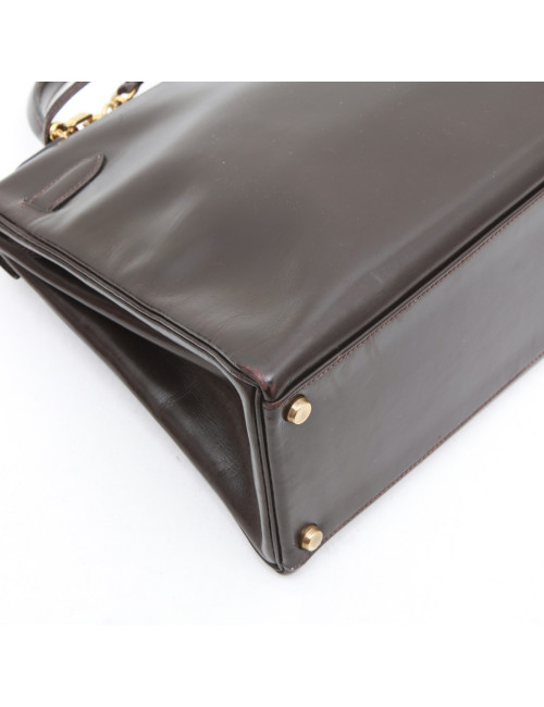 HERMES Kelly 32 in brown box leather with a strap