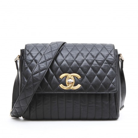 CHANEL vintage double flap bag in black smooth quilted lamb leather -  VALOIS VINTAGE PARIS