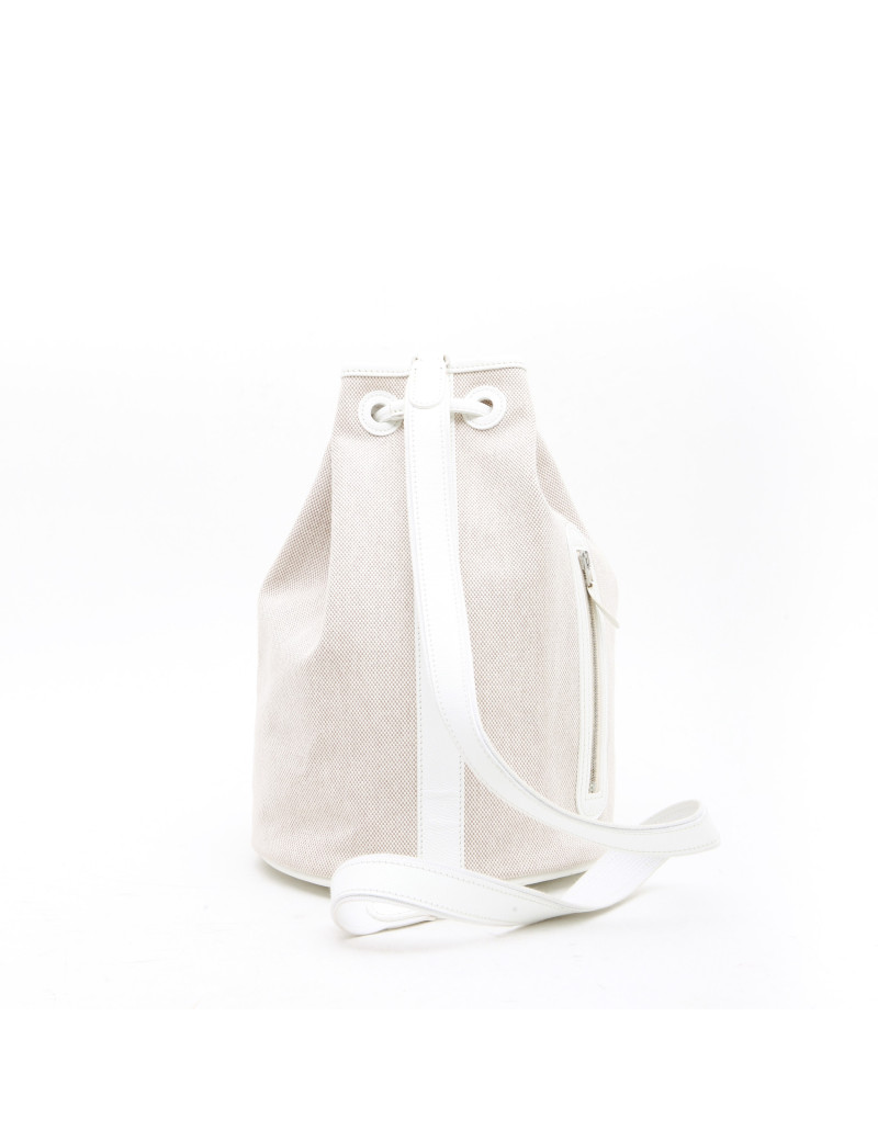 Sac Seau HERMES toile et cuir beige et blanc