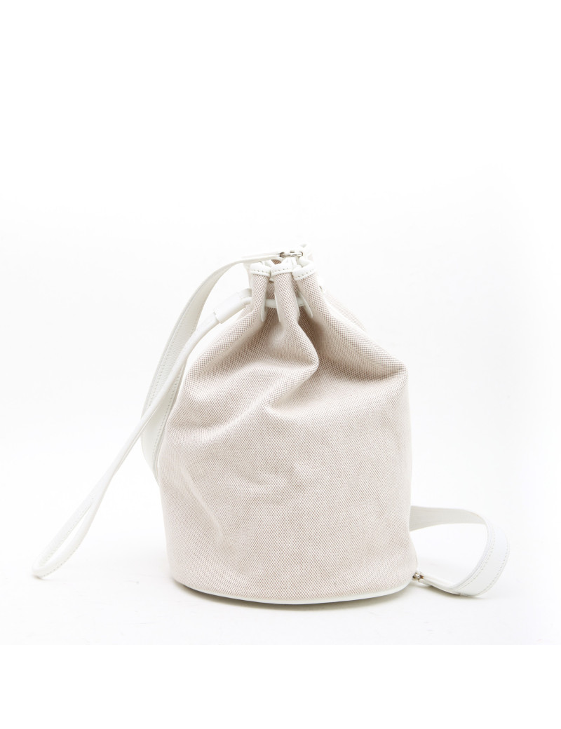 Sac Seau HERMES toile et cuir beige et blanc