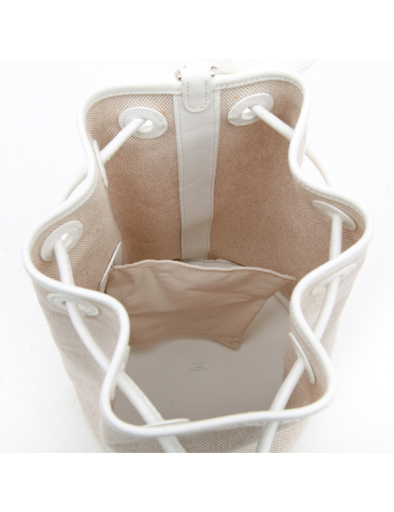 Sac Seau HERMES toile et cuir beige et blanc