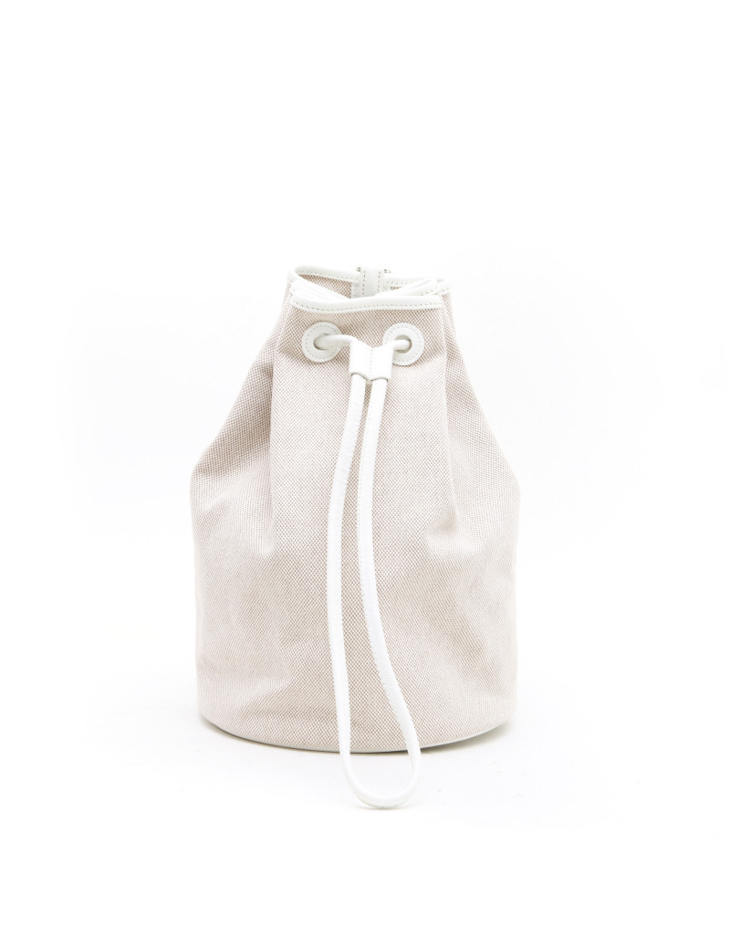 Sac Seau HERMES toile et cuir beige et blanc