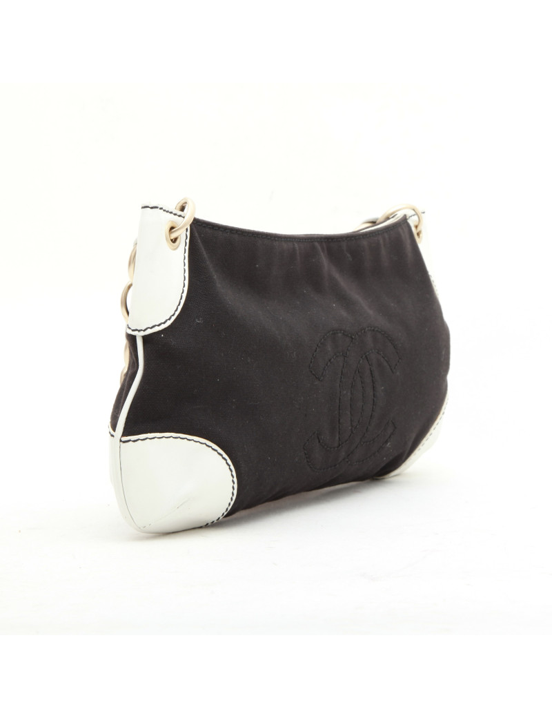 CHANEL bag in black canvas and white leather