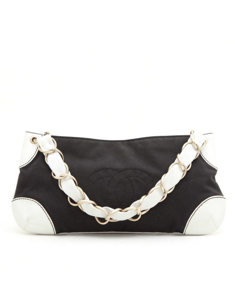 CHANEL bag in black canvas and white leather