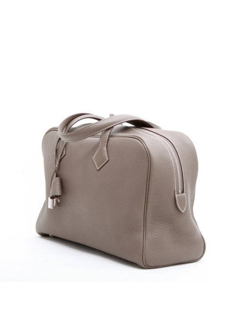 HERMES Victoria bag in étoupe clemence taurillon leather